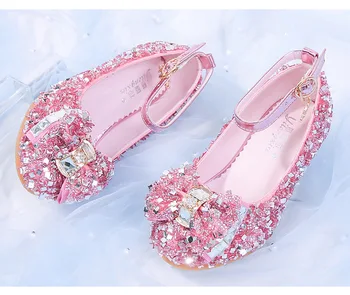 Meitene fantasy kristāla kurpes augstpapēžu vizuļi modes deju grupa bowknot rhinestone augstas kvalitātes Princese sandales 24-36 9433