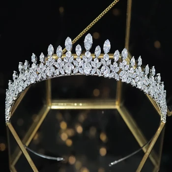 Moderns Kubiskā Cirkonija Kāzu Kāzu Tiaras Sweet 16 Princese Vainagi CZ Gājienā Headpieces Zircon Puse Balli Matu Aksesuāri