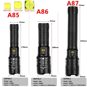 XHP90.2 Taktiskās LED Lukturīti, USB Uzlādējams Zoomable Lāpu Powerbank Funkciju 18650 vai 26650 Akumulatora Alumīnija Sakausējuma Laternas 10859