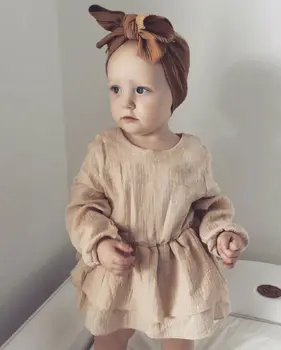 0-18M Jaundzimušais Mazulis Baby Girl Apģērbu vienkrāsainu Kokvilnas Veļa ar garām Piedurknēm Romper playsuit Tutu Kleita Savirmot Apģērbs Rudens