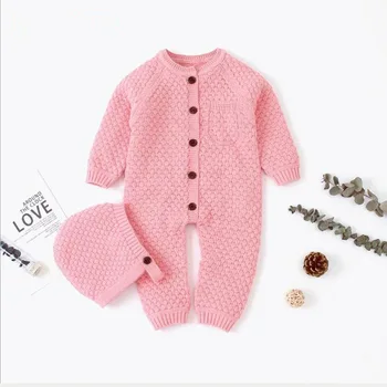 0-24M Baby Romper Ziemas Apģērbu, trikotāžas-Adītas Siltas Romper Ar Cepuri Zīdaiņu Toddler Jumpsuit Jaundzimušo Meitene Zēnu Drēbes 2019 Jauns