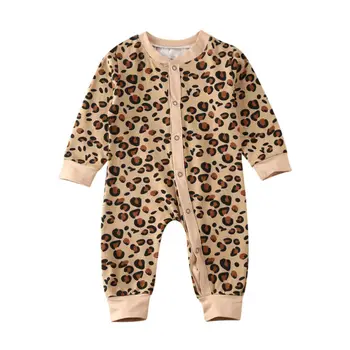0-24M Infant Baby Girl Apģērbu 2020. Gadam Pavasara Kokvilnas garām Piedurknēm Leopard Romper Jumpsuit Apģērbs 56563