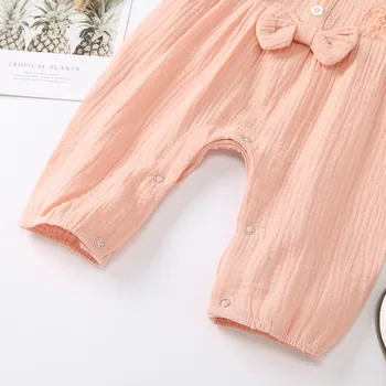 0-24M Infant Baby Girl Kokvilnas Veļu, Apģērbu Romper Vasarā Jaunu Ziedu Mežģīņu Piedurknēm Loku Jumpsuit + Galvas 2gab Tērpiem Komplekts