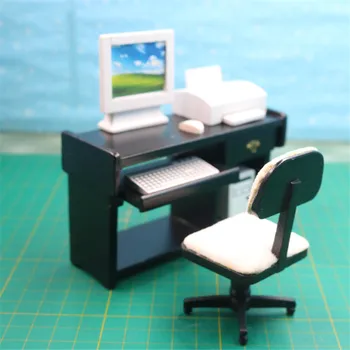 1:12 leļļu Namiņš Mēbeles rotaļlietas Miniatūras Koka mini datoru galda komplekts simulācijas mēbeles izlikties, spēlēt rotaļlietas meitenēm lelles