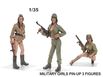 1/35 mūsdienu 3 Meitenes Pin-Up jaunu rotaļlietu Sveķu Modelis Miniatūrā sveķu attēls Unassembly Unpainted