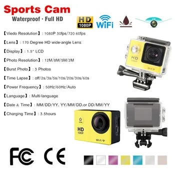 1.5 Collu Action Camera Ultra HD 1080P/ 30 kadri sekundē WiFi 170 Grādu Zemūdens Ūdensizturīgs Ķivere Video Ieraksta Kameras Sporta Kameras