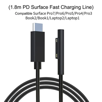 1.8 m USB Type C 15V PD Barošanas Lādētāja Adapteri Uzlādes Kabelis priekš Microsoft Surface Pro 7/6/5/4/3/GO/GRĀMATU Klēpjdatoru 1/2 12517