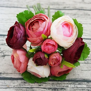 1 Buķeti! tējas rožu ziedu Mākslīgā Zīda Ziedu Ranunculus asiaticus pušķi kāzām, līgavas pušķis Mājās, Kāzu Dekorēšana