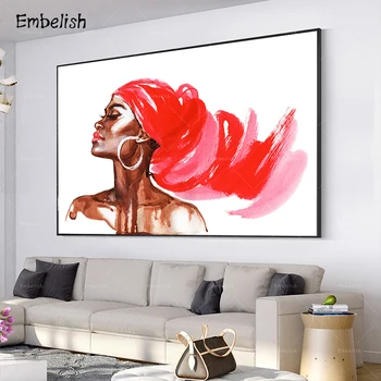 1 gab Akvarelis Sexy Red Āfrikas Sieviete, Sienas, Attēlus Portreta Bildes Mūsdienu Mājas Dekoru Plakāti HD Audekls Eļļas Gleznas 4113