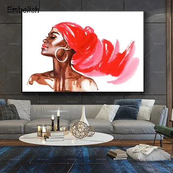 1 gab Akvarelis Sexy Red Āfrikas Sieviete, Sienas, Attēlus Portreta Bildes Mūsdienu Mājas Dekoru Plakāti HD Audekls Eļļas Gleznas