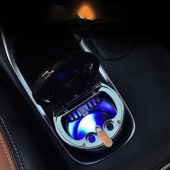 1 Gab. Auto pelnu trauku Zilu LED Gaismas pelnu trauku Bezdūmu Portatīvo Kauss Auto pelnu trauku, Liesmas Slāpētājs Cigarešu Kaste Ar Auto Kompass