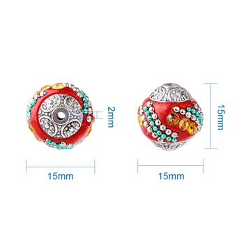 100gab Roku darbs Indonēzijas Pērles ar Sakausējuma Serdeņi Kārta Jauktu Krāsu 15x15x15mm, Caurums: 2 mm