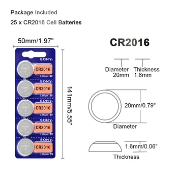 100gab Sony 3 V Lithium CR2016 Monēta Šūnu Pogas Baterija CR 2016DL2016 KCR2016 LM2016 BR2016 Skatīties Kalkulators Rotaļlietas