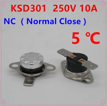 10Pcs KSD301 5 Grādiem pēc Celsija 5 C Normālu Tuvu NC Temperatūras Kontrolē Termostats, Slēdzis 250V 10A Thermal Protector