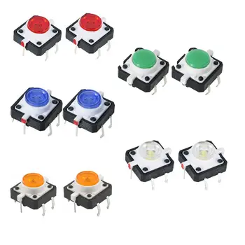 10PCS LED Taustes Spiediet Pogu Slēdzi, Īslaicīgu Takts 5 Krāsas ar LED Apaļo Vāciņu