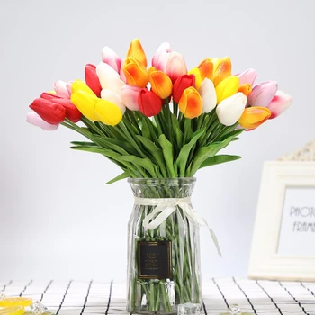 10PCS Tulip Mākslīgo Ziedu Lateksa Kāzas, Līgavas Pušķis Mājas Dekori rotā Viltus ziedi Dekoratīvie Ziedi Kāzām
