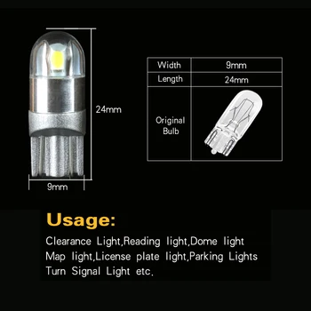 10x T10 LED Spuldzes 168 W5W LED Ķīlis Lampas 3030 2SMD Interjera Apgaismojums 12V toyota corolla chr auris yaris rav4 hilux vēlas tundra