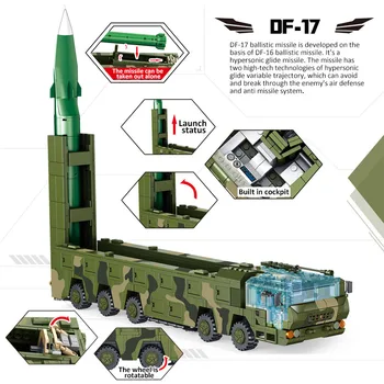 1164Pcs Ķīnas Armijas DF-17 Hypersonic Raķešu Transportlīdzekļa Celtniecības Bloki Militārā Bruņu Automašīnas Karavīrs Ķieģeļi Rotaļlietas Zēniem Dāvanas