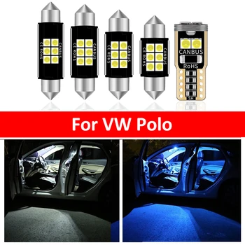 12Pcs Auto White Interjera LED Spuldzes Iepakojuma Komplektu Par Volkswagen VW Polo 6R 6.C Mk5 no 2009. līdz 2018. gadam Kartē Dome Bagāžnieka Lampiņa Iceblue