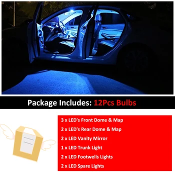 12Pcs Auto White Interjera LED Spuldzes Iepakojuma Komplektu Par Volkswagen VW Polo 6R 6.C Mk5 no 2009. līdz 2018. gadam Kartē Dome Bagāžnieka Lampiņa Iceblue