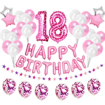 18. Dzimšanas dienas 38pcs Rose Gold Skaits 18 Folija Baloni Set 18 Happy Birthday Puse Rotājumi Pieaugušo Rozā, Zilā Ballons Piederumi