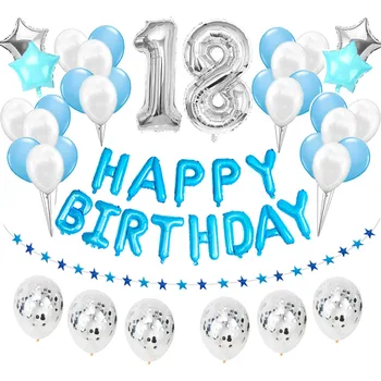 18. Dzimšanas dienas 38pcs Rose Gold Skaits 18 Folija Baloni Set 18 Happy Birthday Puse Rotājumi Pieaugušo Rozā, Zilā Ballons Piederumi