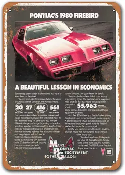 1980. gada Pontiac Firebird Alvas Metāla Zīmes Vintage Automašīnu, Sisoso Plāksnes, Plakātu, Garāžas Cilvēks Ala Retro Sienu Dekors 8x12 cm