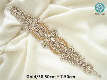 (1GAB.) Plašu kāzu kristāla, sudraba rhinestone appliques zelta dzelzs par kāzu kleitas apģērba WDD0766