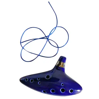 1gb 12 Caurumu Ocarina Instrumentu, Keramikas Alto C Legend of Zelda Ocarina Flauta Zilā krāsā ar kasti Nometiet kuģniecības