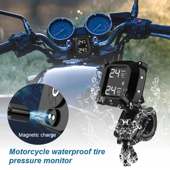 1Set Bezvadu LCD Motociklu TPMS Riepu Spiediena uzraudzības Sistēmām+2 Sensori, Ūdensdroša motociklu Sensors TMPS