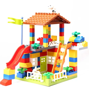1set Pils Ķieģeļu Rotaļlietas bērniem Bloki Savietojami LegoINGlys Duploed Pilsētas Mājas Jumta Lielās Daļiņu Liela Izmēra Slaidu Celtniecības Bloki