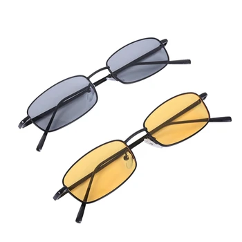 2 Gab Vintage, Saulesbrilles Unisex Taisnstūra Brilles Mazas Nianses, Saulesbrilles S8004, Melns Rāmis, Pelēka Un Melna Rāmja Dzeltena