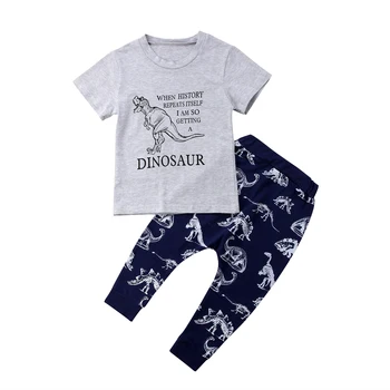 2018 Dinozauru Bērniem, Baby Boy Kokvilnas ar Īsām Piedurknēm Top T-krekls, Bikses, Zeķes Apģērbs, Apģērbu Izmēru 2-6T 18639