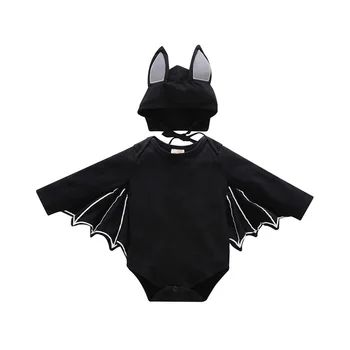 2018 Jaundzimušo, Zīdaiņu Apģērbs Toddler Baby Zēni Meitenes Halloween Black Bat Cosplay Kostīms Ar Garām Piedurknēm Romper, Cepure, Apģērbs, Komplekts
