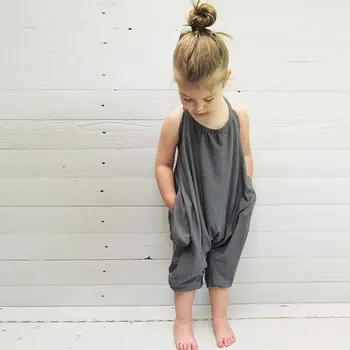 2018 Modes Bērniem, Baby Meitenes Siksna Kokvilnas Romper Jumpsuit Harēma Bikses Vasaras Toddler Meiteņu Drēbes