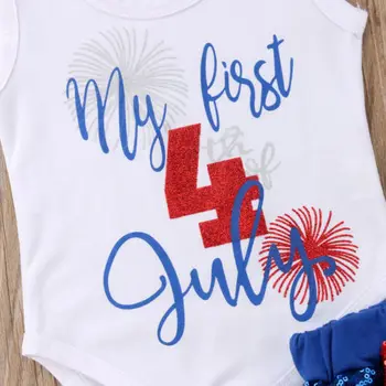 2018 Neatkarības Diena Zīdaiņu Apģērbs, Zīdaiņu Meitenēm Svētku Romper+Šorti Sequin Zilā Elsas Set 3Pcs Cute Vasaras Uzvalks