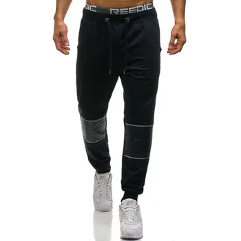 2018 Ārējās tirdzniecības karstā vīriešu sporta bikses ādas unikāla dizaina rāvējslēdzēju dekoratīvās treniņbikses joggers vīriešu bikses vīriešiem