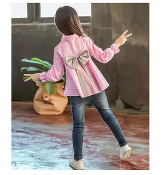 2019. gada Rudenī new Baby meitenes vilnis punktu atpakaļ, lielo loku krekls ar garām piedurknēm Bērniem Meitene Bērniem Topi, Krekli Modes Apģērbi 3766