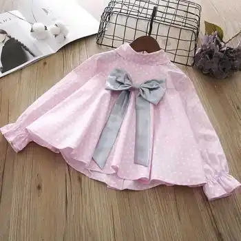 2019. gada Rudenī new Baby meitenes vilnis punktu atpakaļ, lielo loku krekls ar garām piedurknēm Bērniem Meitene Bērniem Topi, Krekli Modes Apģērbi
