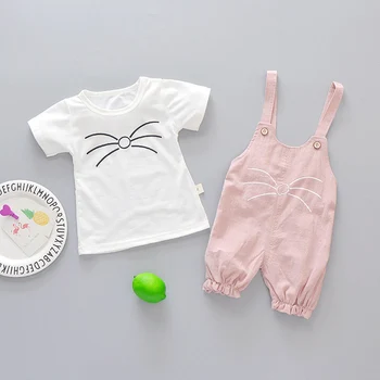 2019 jaundzimušais Meiteņu apģērbs vasaras apģērbs komplekti, T-krekls + kombinezoni ar krūšdaļu 2gab uzvalks par jaundzimušo bērnu, meiteņu apģērbs vienu gadu dzimšanas dienas komplekts