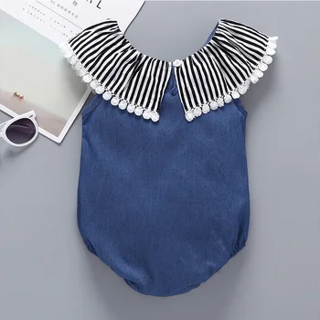 2019 jaunā stila džinsa cute baby vasaras romper mežģīņu kokvilnas meitene jumpsuit