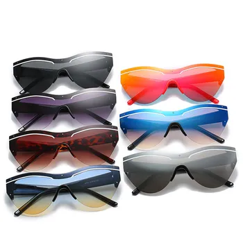 2019 Lielgabarīta Cat Eye Saulesbrilles Sieviešu Luksusa Atdzist Viens Gabals Vintage Spogulis, Zilā, Melnā un Sudraba Glāzes Modes Vīrieši UV400 oculos 23064