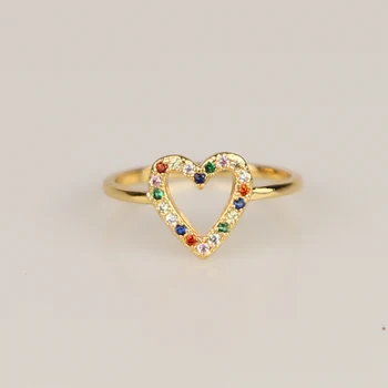 2019 Mīļākais valentīna draudzene dāvanu Mikro bruģēt krāsains CZ sirds zelta gredzens multi krāsu sieviešu pirkstu gredzena izmērs 6 7 8