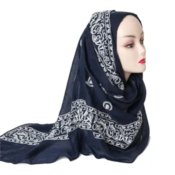 2019 sievietēm, vienkāršu kokvilnas šalle zelta izšuvumi Vadītājs hijab wrap cietā seguma-up šalles foulard femme galvu musulmaņu hijabs veikals
