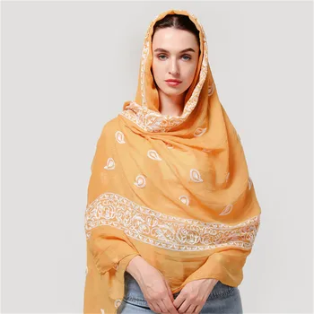 2019 sievietēm, vienkāršu kokvilnas šalle zelta izšuvumi Vadītājs hijab wrap cietā seguma-up šalles foulard femme galvu musulmaņu hijabs veikals