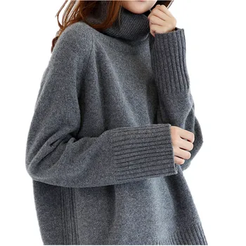 2019 ziemas biezu džemperi vilnas džemperis sievietēm augstu uzrullētu apkakli ar garām piedurknēm adīti džemperi sieviešu džemperis brīvs