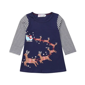 2019 Ziemassvētku Princese Meiteņu Drēbes ar garām Piedurknēm Bērnu Bērni Džersija Kleita Dzīvnieku Briežu Kleitas Izmērs 1-6T