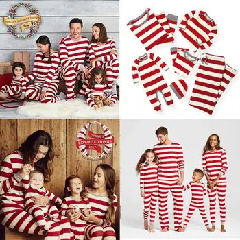 2019 Ģimenes Saskaņot Drēbes, Bērns, Mamma, Tētis Ziemassvētku Pidžamu PJs Uzstādīt Ziemassvētki Sleepwear Naktsveļu Dāvanu Sarkanās Svītrās Jaunais Gads Apģērbu Komplekti