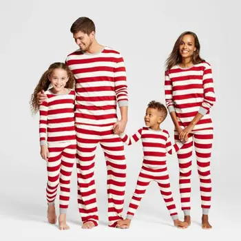 2019 Ģimenes Saskaņot Drēbes, Bērns, Mamma, Tētis Ziemassvētku Pidžamu PJs Uzstādīt Ziemassvētki Sleepwear Naktsveļu Dāvanu Sarkanās Svītrās Jaunais Gads Apģērbu Komplekti