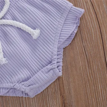 2020 0-3Y Vasaras Modes Jauns Bērnu Ribas-trikotāžas Apģērbu Meitenēm Ruffles Piedurknēm Crop Topi+Šorti Toddler Puika Cieta 2gab Komplekti